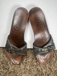 Dr Scholl’s Metallic Denim Slide Sandals Women 9 Y2K Boho Comfort