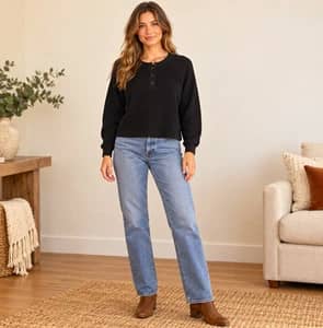 Old Navy Plush Waffle Knit Henley Top Women’s XL Black Cozycore