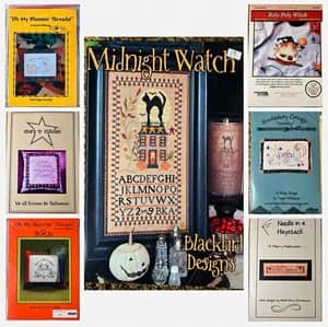 Halloween Cross Stitch Pattern Lot of 7 Blackbird Designs Witch Cat Embroidery