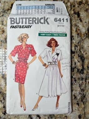 Vintage 1988 Butterick 6411 Wrap Look Dress Pattern Sizes 6 8 10 Officecore