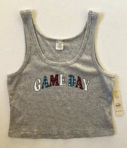 No Boundaries Gray Ribbed Knit Cropped Tank Top Juniors L USA Graphic Stretch