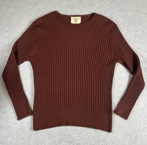 Vintage Anne Klein Merino Wool Ribbed Sweater Brown Long Sleeve Medium M