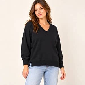 Aerie Down to Earth Black Oversized V-Neck Sweatshirt M NWT
