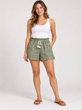 Hang Ten Sage Green Linen Blend Paperbag Shorts M Coastal Boho