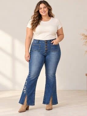 Daisy Embroidered Flare Jeans Women’s 2XL Split Hem Boho Y2K