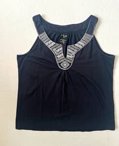 NorthCrest Black Embroidered Tank Top L Boho Coastal Sleeveless