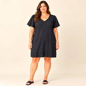 Nicole Miller Original Black Linen Blend Shift Dress XXL Puff Sleeve