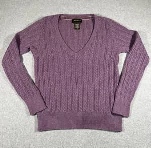 Eddie Bauer Cable Knit Sweater Womens Medium Purple Angora Cashmere Blend