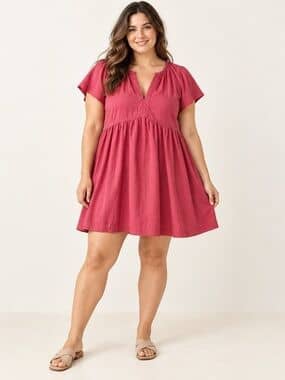 Universal Thread Pink Linen Blend Babydoll Mini Dress Women’s L Boho