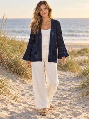 Old Navy Navy Open Knit Bell Sleeve Cardigan Large Boho